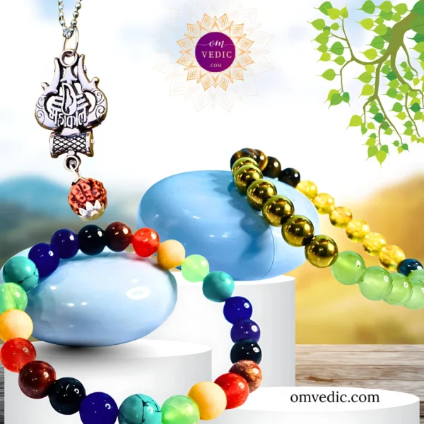 Money Magnet Bracelet Crystal Round Beads Stone Bracelet and 7 Chakra Bracelet Natural Crystal Round Beads + Free Shiv Shakti Rudraksha Trishul (Combo Offer)